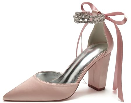 Miyoopark Scarpe da sposa moda donna tacco a blocco sera décolleté, M641, rosa antico, 39.5 EU