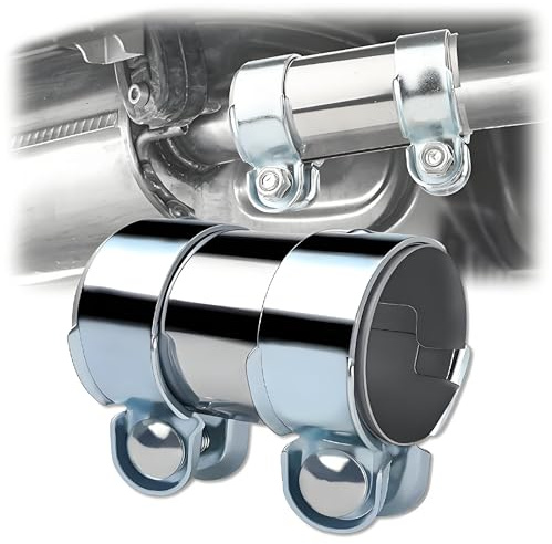 Abrazadera de Tubo de Escape de Doble Perno Ø60mm/L:125mm Manga | Reparación de Acero Inoxidable Abrazadera de Banda de Escape para Sistemas de Escape de Automóviles Refuerzo y Modificación
