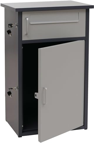 PROREGAL Paketkasten mit 2 Fächern HxBxT 78x49x38cm Stahl Dunkelgrau/Grau Paketbox Paketfach Paketstation Briefkasten draußen groß XXL freistehend Schlüssel integrierte Rückholsperre