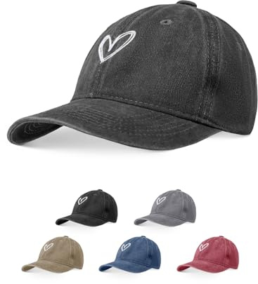 Decorie Basecap Damen Kappe mit Vintage Herz-Stickerei Verstellbare Schildkappe aus Baumwolle für Sommer