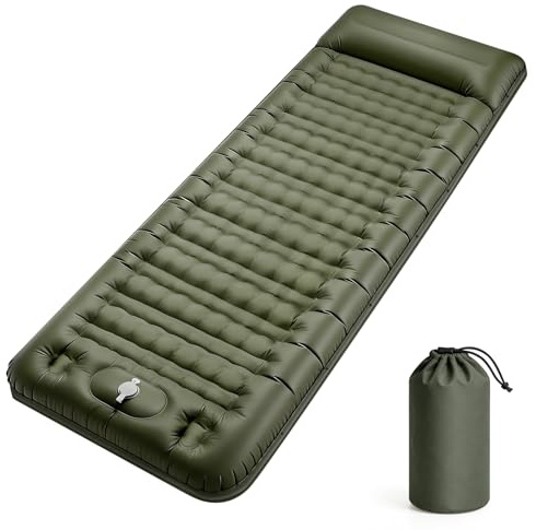 Hahorpa Self Inflating Camping Mat, 12-16cm Thicken Sleeping Mat Built-in Foot Pump, Inflatable Camping Mattress Waterproof Single Airbed with Pillow, Portable Sleeping Pad for Camp Travel Hike