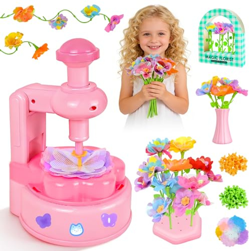 Joellfuner Fabbrica di fiori per bambini, kit di bouquet di fiori fai da te per bambini, creazione di bouquet di fiori con macchina per fiori, giocattolo fiori attività manuale per bambini 3 4 5 6 7
