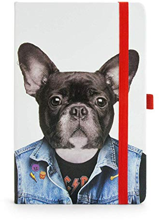 Mustard A5 Hardcover Go Wild Dog Notebook, Dot Grid Pages, Elastic Closure, Pen Holder