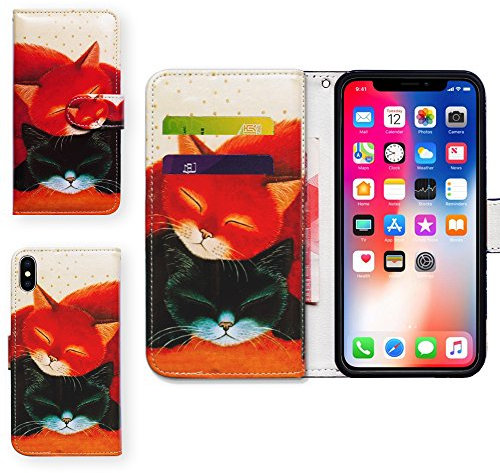 Bcov Bfun Packing iPhone X Case, Black Cat Red Cat Card Slot Folio Wallet Leather Cover Case For iPhone X