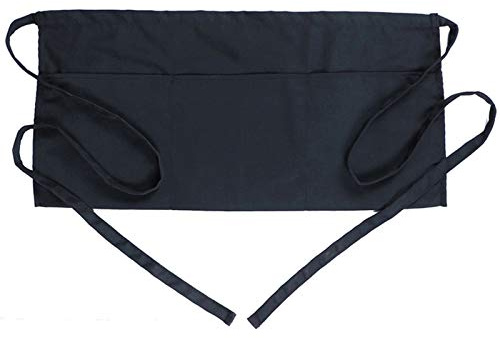 BOHARERS Waist Apron with 3 Pockets - Black Waitress Waiter Server Short Aprons