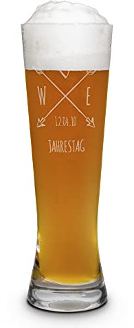 printplanet® Graviertes Weizenglas - Leonardo® Weißbierglas mit Gravur (mit Name oder Text personalisiert) - Design Pfeile