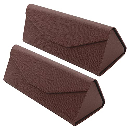 TBOC Faltbar Brillenetui für Sonnenbrille - [Pack: Zwei Einheiten] [Braun] Hartschale [Dreieckige] Tasche [Magnetverschluss] Innenfutter Lesebrille Sportbrille Groß Leicht Auto Tasche Dame Herr Kind