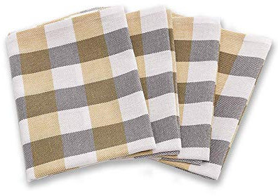Zestri 4er-Set Geschirrtücher - Made IN EU - 100% Baumwolle - Kariert Geschirrhandtücher Saugstark Gelb | 50 x 70 cm