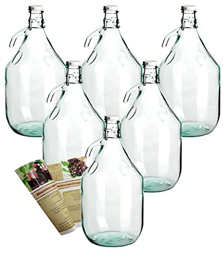 gouveo Lot de 6 ballons vides en verre de 5 l avec bouchon à étrier et anse - Grande bouteille à repasser de 5 000 ml à remplir et à ranger