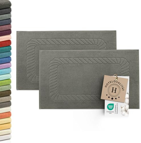 ZOLLNER 2er Set Badematten - weiche und saugstarke Duschvorleger - waschbar bis 95°C - Baumwolle - 50x70 cm in Taupe
