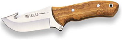 joker Coltello Bushcraft Venison, con spine tearer, con cache d'oliva e lama 10 cm, custodia in pelle, CO65 per la pesca, la caccia, l'escursionismo, il campeggio