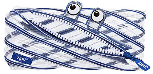 ZIPIT Monster Federmäppchen, transparentes Federmäppchen, für bis zu 30 Stifte, aus einem langen Reißverschluss. (Klares Blau)