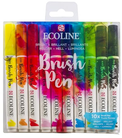Ecoline Brush Pen-Set mit 10 flüssigen Aquarellstiften – Helltöne | Mischbare Pinselstifte für Handlettering, Zeichnen und Basteln
