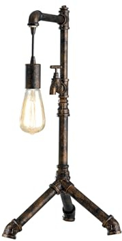 Luce Design Außergewöhnliche 1 flammige LED Tischleuchte im Industrielook mit Wasserrohr Rostoptik