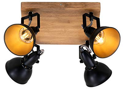 BRILONER - Deckenlampe Vintage schwenkbar, Holzbasis, E14 Fassung, max. 25 Watt, Deckenleuchte, Lampe, Wohnzimmerlampe, Schlafzimmerlampe, Küchenlampe, Deckenstrahler, 28x28x15,7 cm, Schwarz-Gold