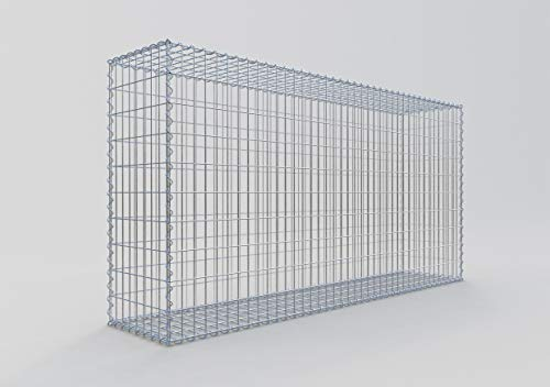GABIONA Panier à pierre carré - Dimensions des mailles : 5 x 10 cm - Profondeur : 40 cm - Gabion : 200 x 100 x 40 cm (L x H x P) - Anneau en C