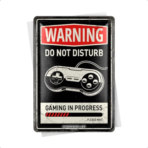 Nostalgic-Art Retro Blechpostkarte, 10 x 14 cm, Gaming in progress – Geschenk-Idee für Gamer, Postkarte aus Metall, Mini-Blechschild als Grußkarte