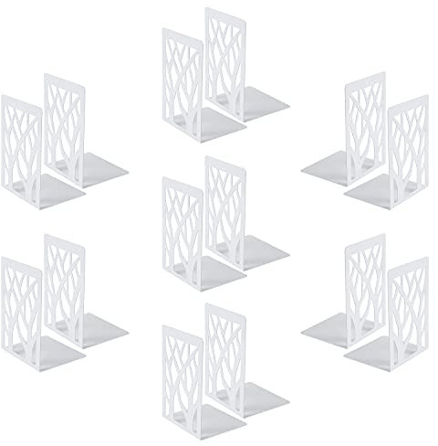 7 Paires Serre-Livre en Métal pour Livres, MSDADA Anti-Rayures Porte-Livres pour Bureau, Ecole et Maison, Séparateurs de Livres, CD, Porte-Dossier pour Bureaux(Blanc)