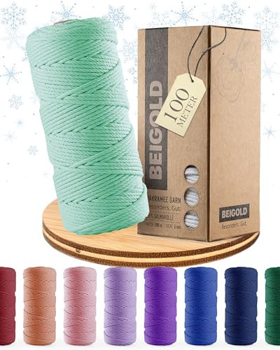 BEIGOLD® Premium Makramee Garn 3mm x 100m - Türkis - Baumwollgarn Mischgarn zum Knüpfen von Macrame - Rope für Kunst DIY Handwerk