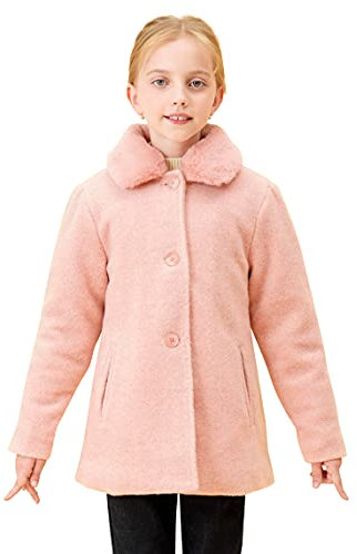 SOLOCOTE Cappotto Invernale in Lana per Ragazze, Giacca Trapuntata in Cotone, Colletto in Pelliccia, Chiusura a Bottoni Rosa 4 anni