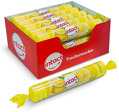 intact Traubenzucker (Zitrone) Rolle 15 St. • Multipack (15 x 40g) Traubenzucker Bonbons • 100% Vegan