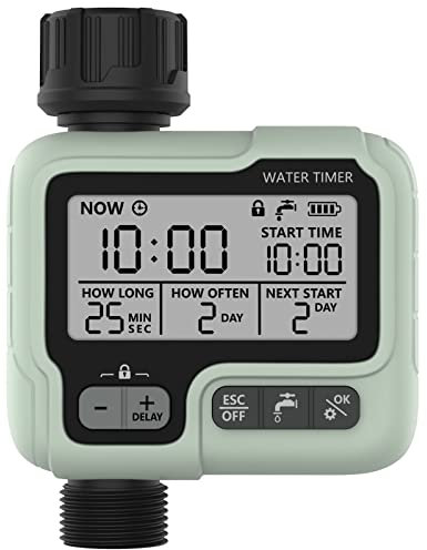 Kazeila Timer Digitale per Irrigazione, Timer Acqua Giardino Programmabile con Ritardo Pioggia, Modalità di Irrigazione Automatica e Manuale, per Giardino, Prato, Patio, Fattoria
