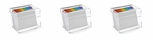 OSCO Clear Acrylic Index Box, Large, 3 Pack, A to Z Divider Tabs, 100 Lined Note Cards, 7 x 5, Ruled Revision Flash Cards, Recipe Notes, Contacts Filing, Desktop Organiser, 177 x 127 mm