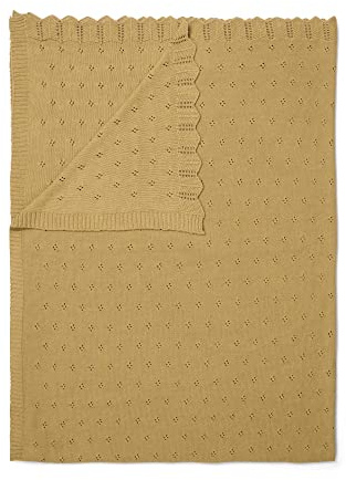 ESSENZA Plaid Knitted Ajour Fern Yellow, 130x170 cm Baumwolle GOTS - Uni