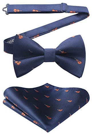 HISDERN Herren Fliege und Einstecktuch-Set bereits Verstellbar Marineblau Fliegen & Einstecktuch Set für Hochzeit anzug