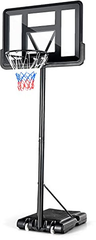 GYMAX Portable Basketball Hoop on Wheels, 4.25FT-10FT Adjustable Basketball Backboard Hoop Net System, Indoor Outdoor Free Standing Basketball Stand for Adults and Children
