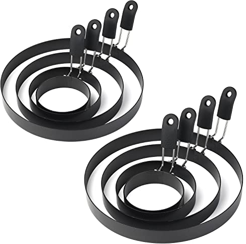 Eierringe, 8 Packungen Edelstahl-Pfannkuchenformen und Eierring-Set, antihaftbeschichtet, runde Eier- und Omelettformen zum Braten von Eiern und Muffins (8 Stück)