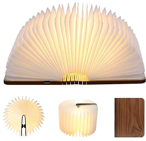 SANOTO Buchlampe Faltbar Holz, Nussbaum Led Buch 360° Faltbar Magnetische Buchlampen mit 2500mAh Akku Lithiumbatterie Wiederaufladbare Schreibtischlampe Umgebungslicht Dekolampe (20 * 16 * 2.5CM)
