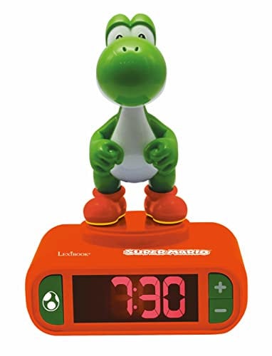 Lexibook, Super Mario, Yoshi Nachtlicht-Wecker, Klänge und Melodien, LCD-Hintergrundbeleuchtung, Leuchtend, Schlummerfunktion, Orange, RL800NI1