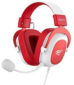 havit Auriculares HV-H2002d Rojo, Gamer, con micrófono, Altavoz de 53 mm, Enchufe de 3,5 mm: Compatible con Xbox One y PS4, HV-H2002d, Color Rojo y Blanco