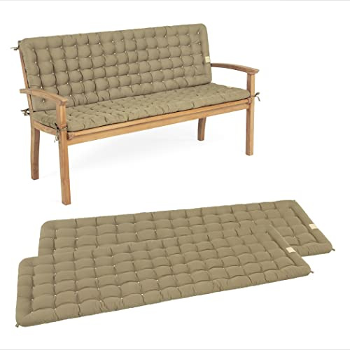 HAVE A SEAT Living - Gartenbank Auflage mit Rückenteil 120 cm - Bequemes Gartenbankauflagen Set - Waschbar bis 95°C, Orthopädisch, Wetterfest - Made in Germany (2X 120x48 cm, Goldbraun)