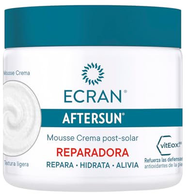 Ecran Aftersun Aftersun Creme mit Mousse-Textur, beruhigend, beruhigend, lindert und repariert die Haut, leichte und cremige Textur, maximale Frische, Formel mit VitEox, 80-350 ml