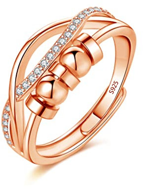 Loutade Silber Anxiety Rings, 925 Sterling Silber Damen Angst Ring, Offen Einstellbar Silber Fidget Ring Dekompressionsringe, Unendlichkeit Stress Ring Rosegold Damen, Unisex Anxiety Ring mit Perlen