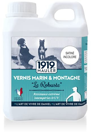 1919 BY MAULER - Vernis Marin « Le Robuste » - Satiné Incolore - Bois Extérieur ou Intérieur - Résistance extrême intempéries & UV - 0,5 L