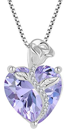 FJ Herz Kette Damen 925 Sterling Silber Alexandrit Kette Juni Geburtsstein Halskette Anhänger Rose Blume Schmuck Geschenke für Frauen Mutter Freundin Mama