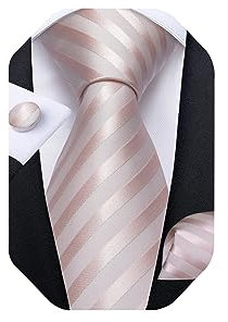 DiBanGu Extra lange Krawatte für Herren, Seide, 160 cm, XL-Krawatte und Taschen-Manschettenknöpfe, große und hohe Krawatte für Hochzeit, Party, Rosa gestreift, Einheitsgröße