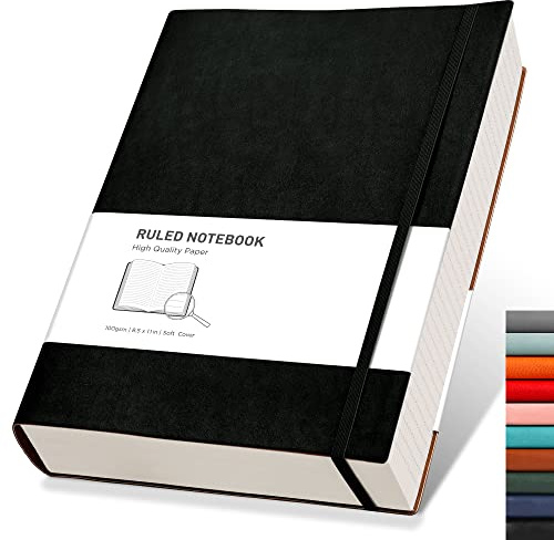 RETTACY Notizbuch A4 liniert - Dickes Tagebuch mit 320 nummerierten Seiten, 1 Rücktasche und Softcover für Frauen und Männer im Büro oder in der Schule, 21,5 x 27,9 cm