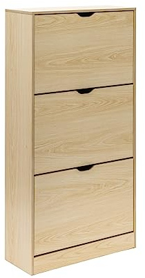 Rebecca Mobili 3-Türiger Schuhschrank, Schuhregal, MDF, Beige, Für 12 Paare, Kompakt, Für Badezimmer Eingang - Maße HxBxT: 119 x 60 x 23 cm - Art. RE6832