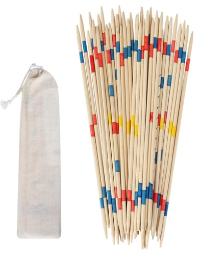 GOTHINK Bamboo Mikado Pick Up Sticks Game with 1 Cloth Bag, 41PCS 12 Inch Long, Fun Family Board Game for Adults and Kids