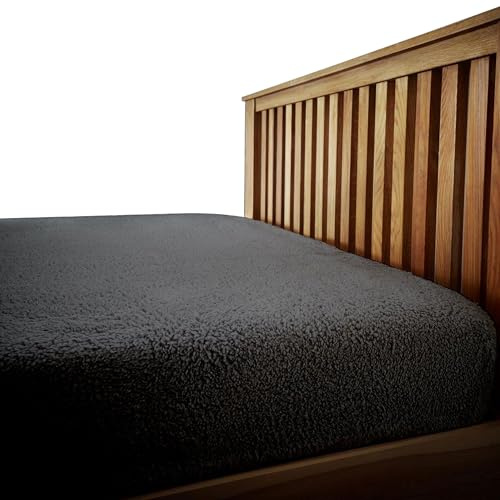 VELVETIO Easy Care Teddy Bear Deep Fitted Sheet, Super Soft Thermal Warm Fleece Bedsheet, Hypoallergenic Cuddle & Fluffy Bed Linen, Single Size Bedset, Charcoal