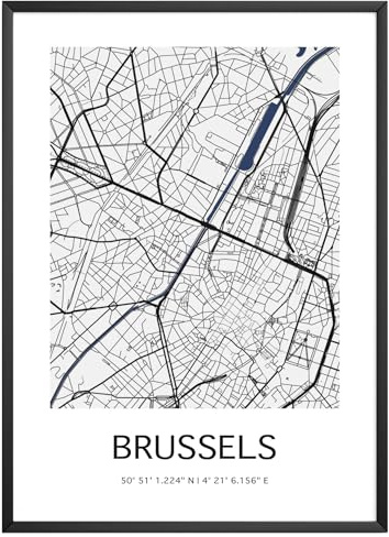 MJ-Graphics - Stadtkarte-Poster Brüssel | Bild mit schöner Karte & Koordinaten | Wandbild Din A4 in Galerie Qualität mit extra dickem 300g Posterpapier - FineArt Kunstdruck ohne Bilderrahmen