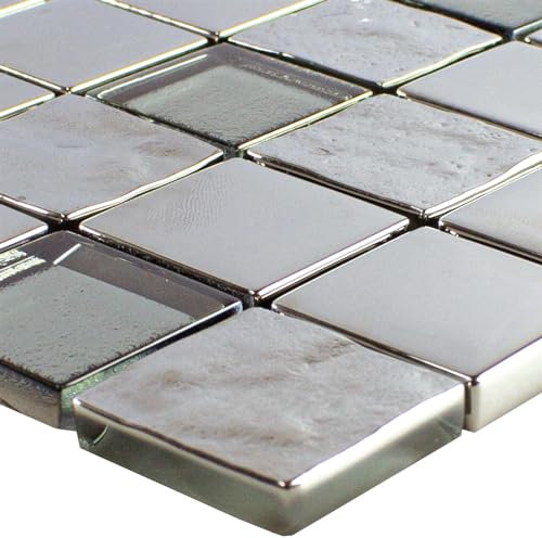 Glas Mosaik Steine Midland Silber Fliesenspiegel Wandverkleidung Küchenrückwand