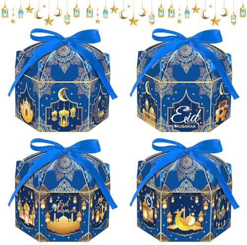 Eid Mubarak Geschenkboxen, 12 Stück Ramadan Geschenktüten, Muslimische Mondschloss Dekorative Geschenkbox, DIY Ramadan Boxen für Süßigkeiten,Kekse,Schokolade Ramadan Party Geschenkkartons