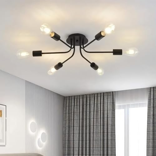 niuniaj Deckenlampe Vintage 6 Flammig Sputnik Kronleuchter,Deckenleuchte Industrial,Deckenlampe Schwarz Kompatibel mit E27 LED,CFL und Edison Lampe für Wohnzimmer Esszimmer Schlafzimmer