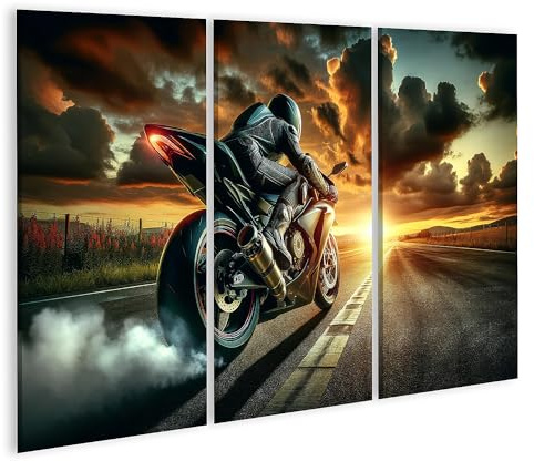 islandburner Bild auf Leinwand Sonnenuntergang Motorrad Rennen auf offener Straße – die Freiheit Ruft Bilder Wandbild Poster