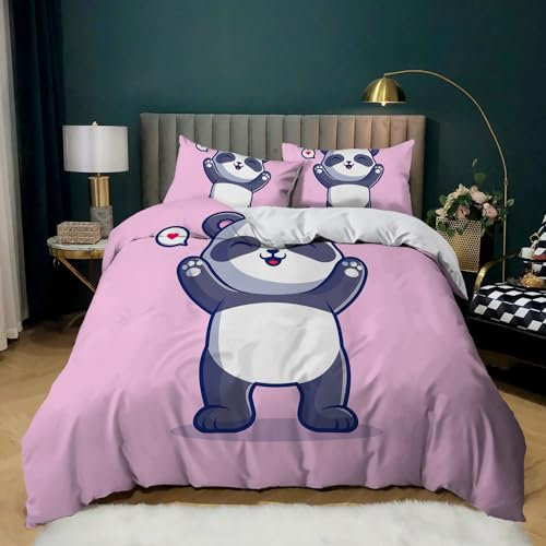 Housse de Couette 240 x 260 Panda Rose Parure de Lit Microfibre Parures de Lit Hypoallergénique Housses de Couettes,1 Housse Couette avec Fermeture Eclaire+2 Taie Oreiller 50x75cm